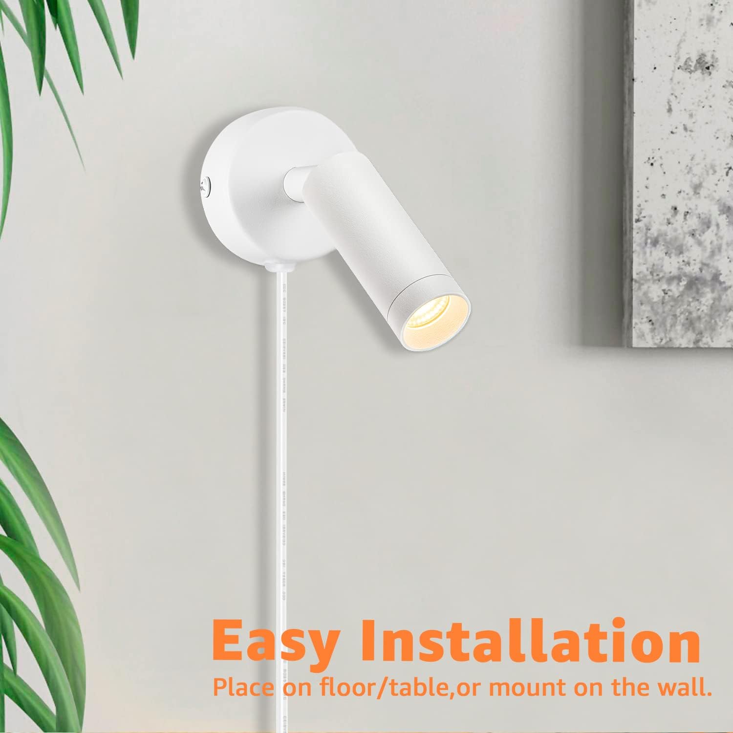 2 Pack Indoor Spot Lights, 120V LED Accent Up Lights, 3W Plant Spotlights, 3000K Floor Spotlights for Plants, Pictures, Desk - Uplights with 5.9 FT Plug Cord and Foot Switch