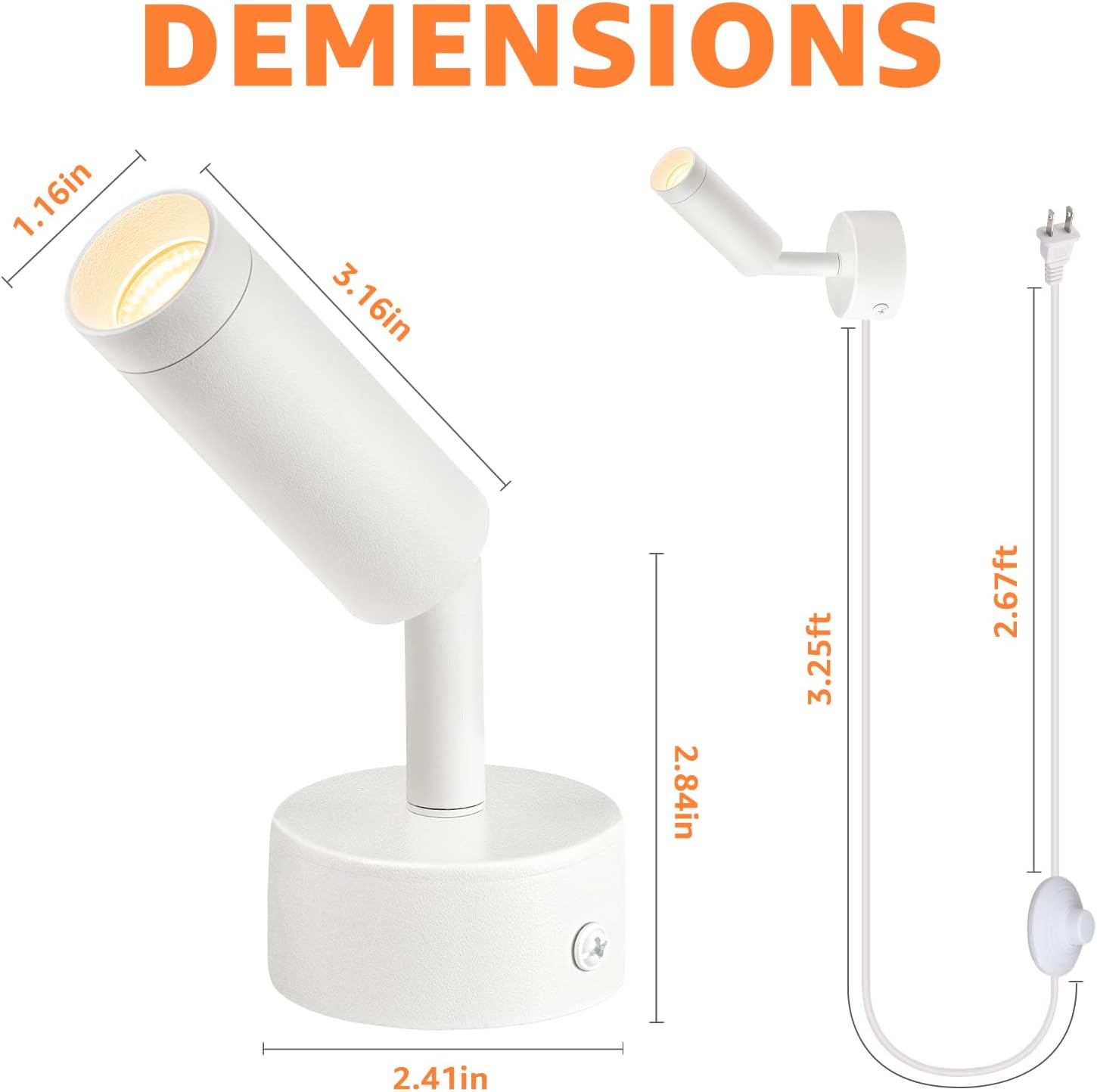 2 Pack Indoor Spot Lights, 120V LED Accent Up Lights, 3W Plant Spotlights, 3000K Floor Spotlights for Plants, Pictures, Desk - Uplights with 5.9 FT Plug Cord and Foot Switch