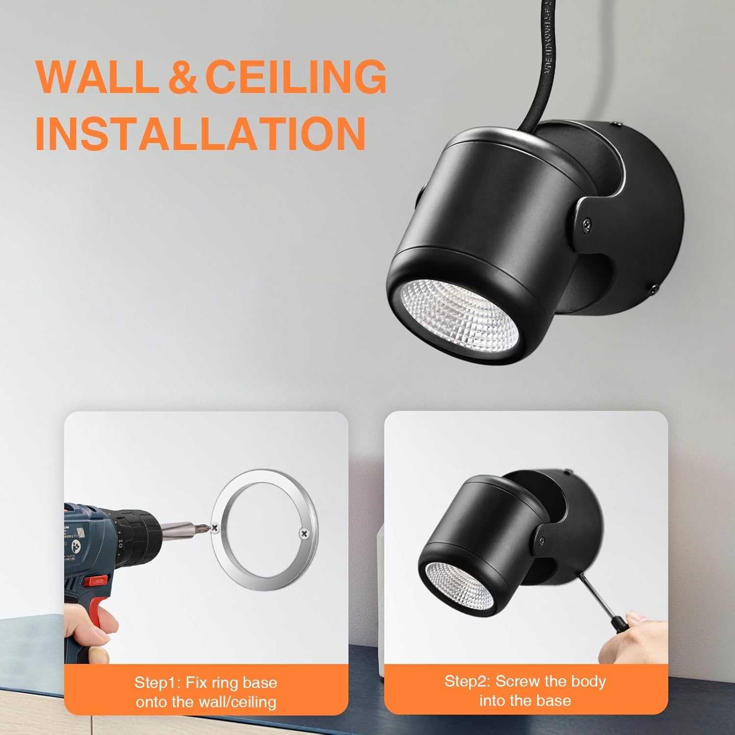 3000K/4000K/5000K Uplighting 3W LED Spotlight Indoor Plug-in with Memory Function Floor Spot Lights with Remote Control Dimmable Uplights Indoor for Plant/Picture/Artwork, 2 Pack