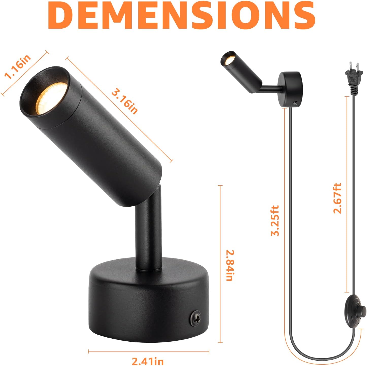 2 Pack Indoor Spotlight LED Up Lights for Plant 120V Floor Spot Lights Accent Light Indoor Uplighting Warm White Spotlight Lamp Accent Lighting LED Uplight, 5.9 FT Plug Cord with Foot Switch