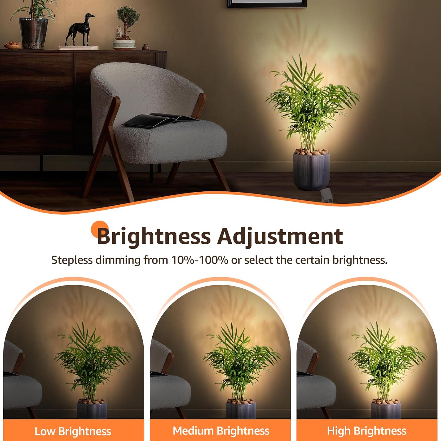 3W Uplighting LED Spot Lights with Timer - Dimmable, Plug-in Up Lights for Plants, Artwork, 2 Pack (3000K/4000K/5000K)