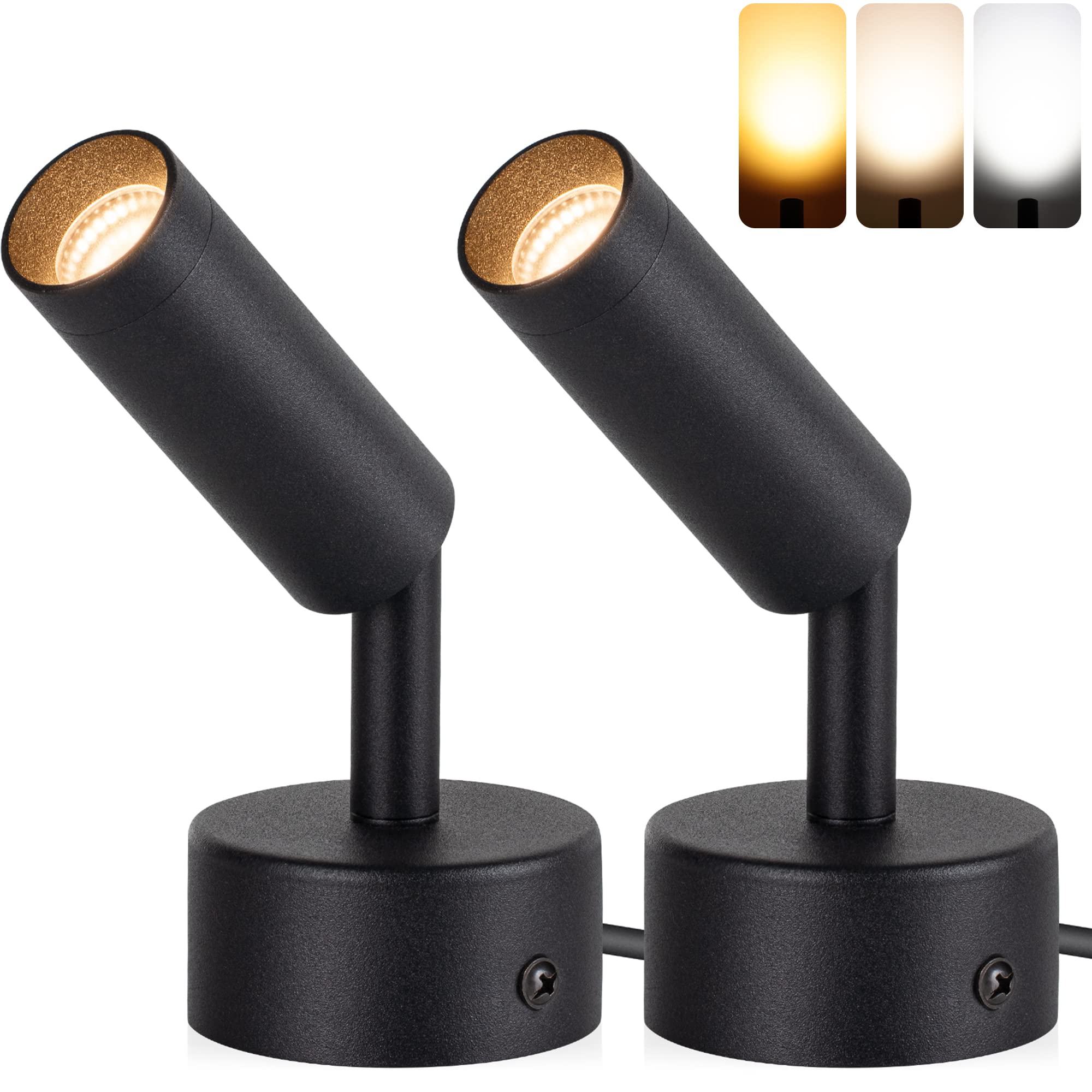 LED Spot Lights Indoor Uplighting Spotlight with Memory Function 3000K/4000K/5000K Up Lights Indoor 120V Dimmable Uplights for Plant & Accent Lighting 2 Pack