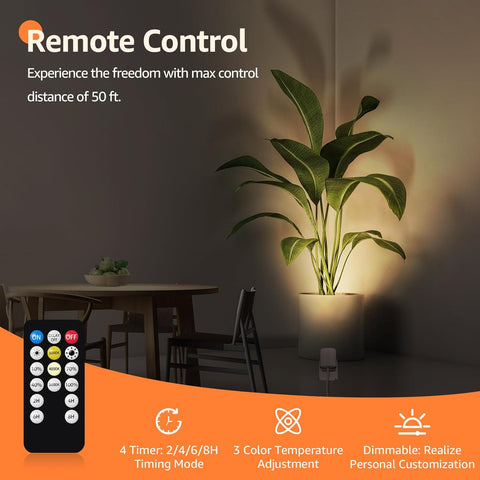 3W Uplighting LED Spot Lights with Timer - Dimmable, Plug-in Up Lights for Plants, Artwork, 2 Pack (3000K/4000K/5000K)