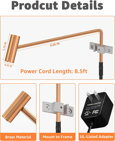 Plug in Picture Light Dimmable Art Lights for Paintings Remote Control 3000K Picture Frame Light with Timer CRI 90 LED Picture Lights for Wall Display Artwork Portrait Gallery, Copper Body