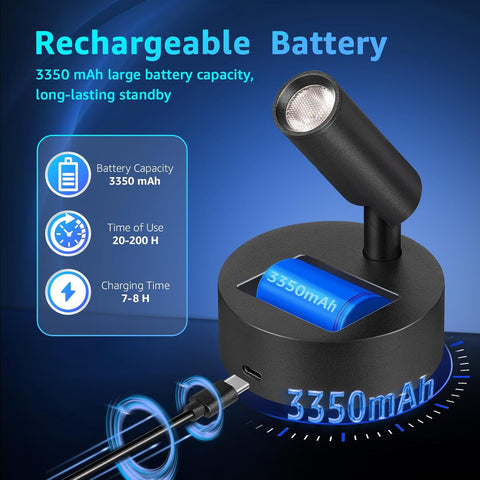 Wireless LED Spotlight Indoor 3350mAh Rechargeable Battery Operated Spotlights Indoor with Remote 3000K/4000K/5000K Uplighting Indoor Dimmable Spot Lights Indoor for Plant Picture Wall, 1 Pack