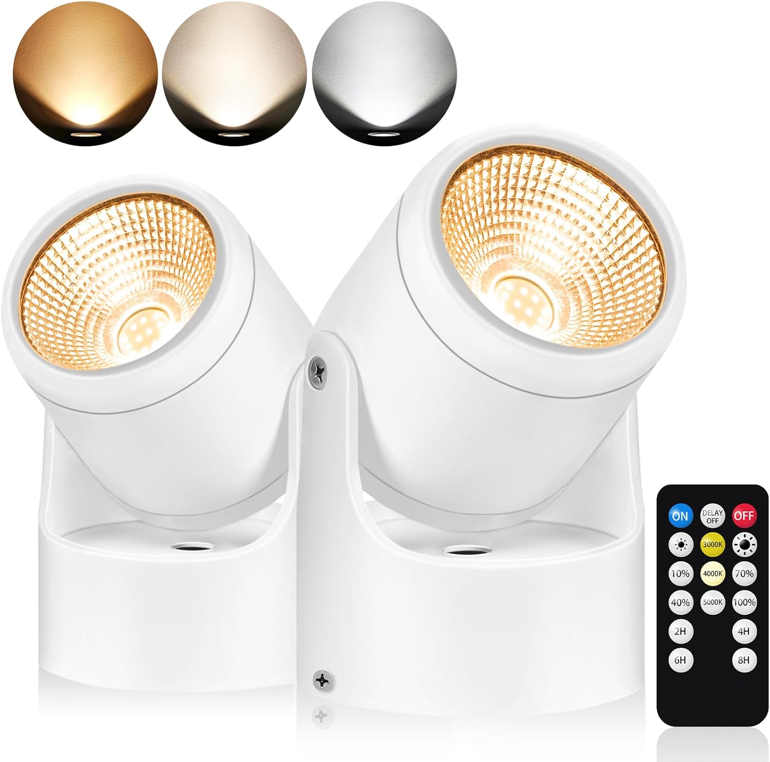 3W Uplighting LED Spot Lights with Timer - Dimmable, Plug-in Up Lights for Plants, Artwork, 2 Pack (3000K/4000K/5000K)