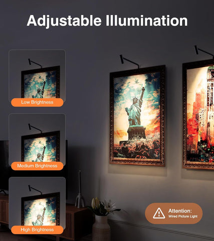 Plug in Picture Light LED Art Light 3000K Picture Lights with Remote Dimmiable Picture Frame Light Art Lights for Pictures on Wall CRI 90 Picture Light for Wall Artwork Display Portrait, 2 Pack