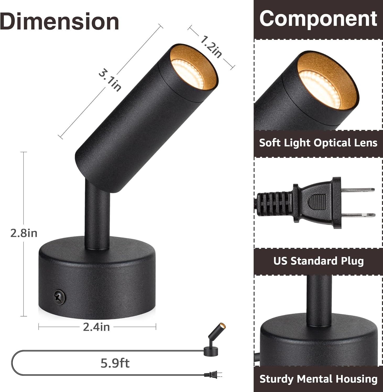 LED Spot Lights Indoor 3W Up Lights Indoor with Timer and Remote 3000K/4000K/5000K Uplighting Indoor Spotlight 120V Dimmable Uplights Indoor Floor Light for Plant and Artwork, 2 Pack, SHWT0302B
