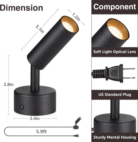 LED Spot Lights Indoor 3W Up Lights Indoor with Timer and Remote 3000K/4000K/5000K Uplighting Indoor Spotlight 120V Dimmable Uplights Indoor Floor Light for Plant and Artwork, 2 Pack, SHWT0302B