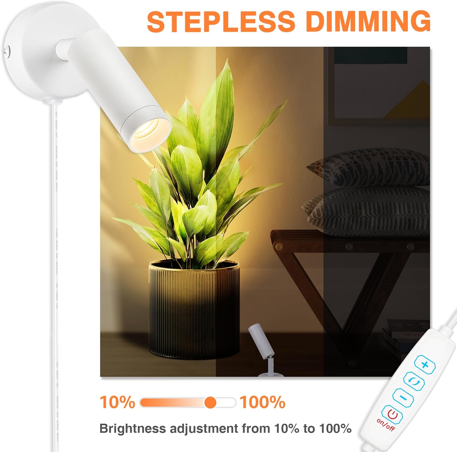 LED Spot Lights Indoor Uplighting Spotlight with Memory Function 3000K/4000K/5000K Up Lights Indoor 120V Dimmable Uplights for Plant & Accent Lighting 2 Pack