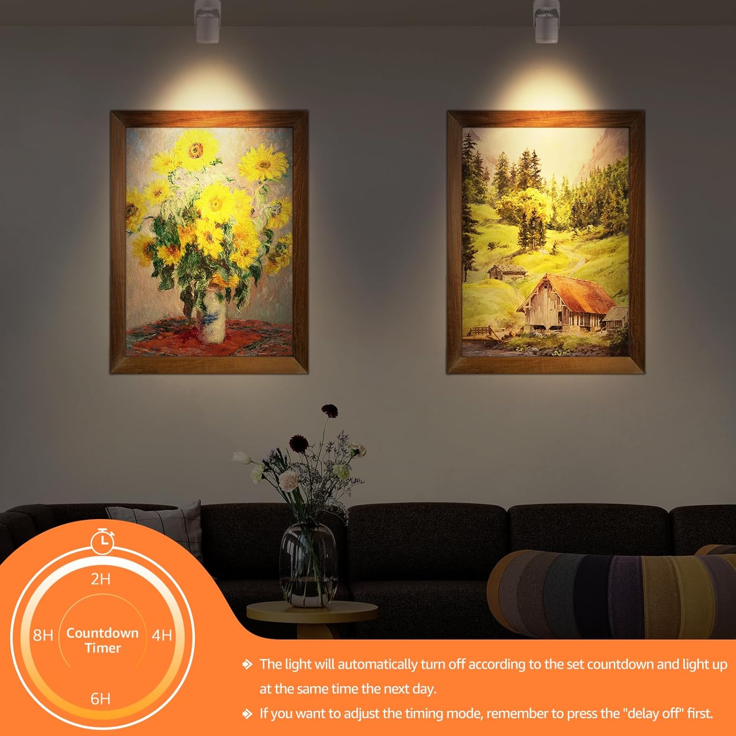 3W Uplighting LED Spot Lights with Timer - Dimmable, Plug-in Up Lights for Plants, Artwork, 2 Pack (3000K/4000K/5000K)