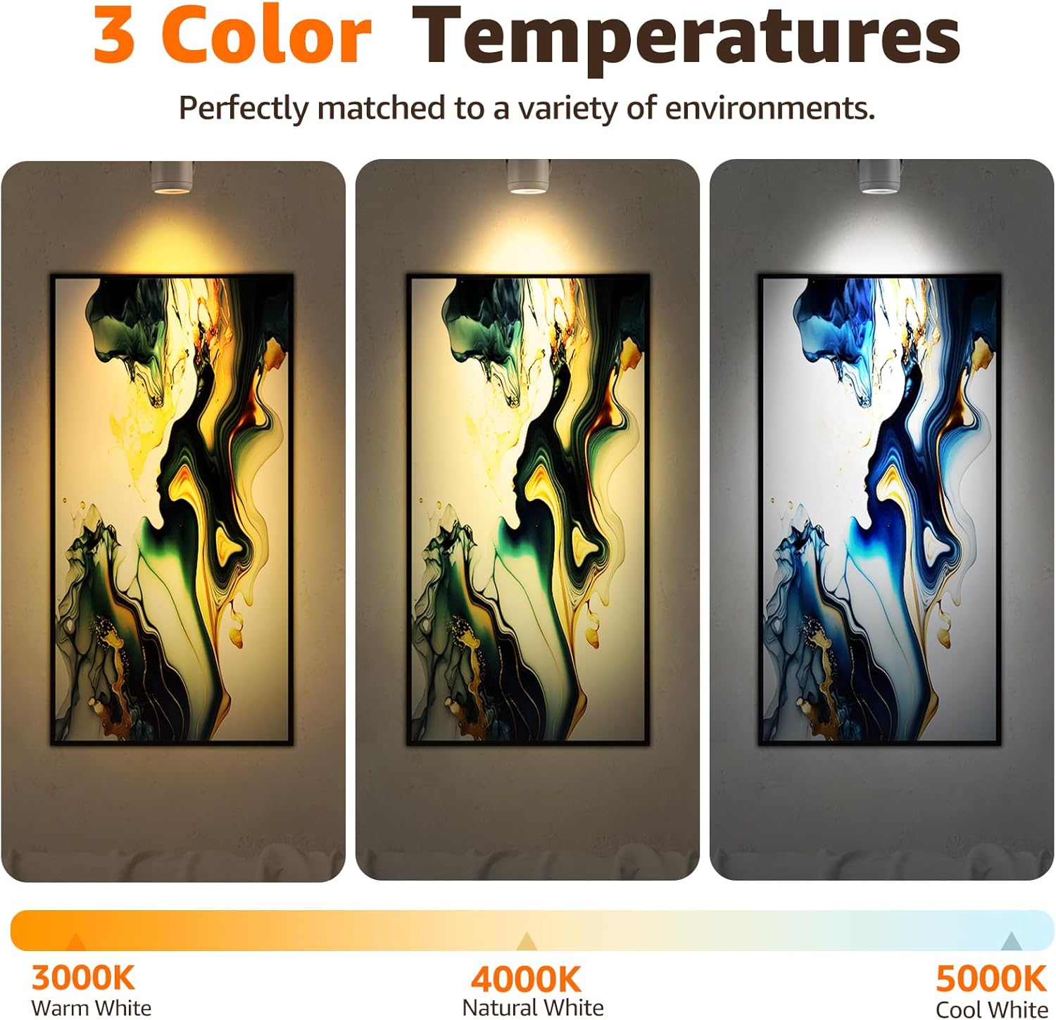 3W Uplighting LED Spot Lights with Timer - Dimmable, Plug-in Up Lights for Plants, Artwork, 2 Pack (3000K/4000K/5000K)