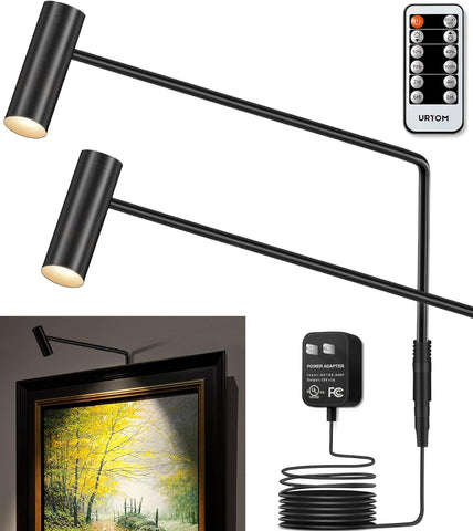 Plug in Picture Light LED Art Light 3000K Picture Lights with Remote Dimmiable Picture Frame Light Art Lights for Pictures on Wall CRI 90 Picture Light for Wall Artwork Display Portrait, 2 Pack