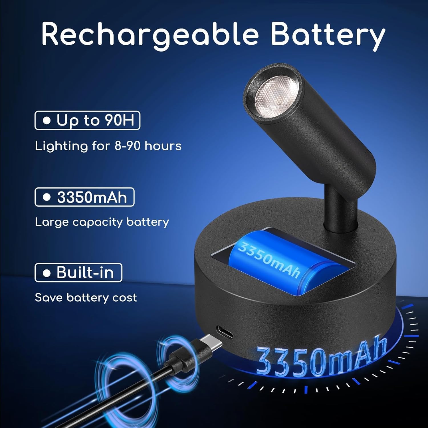 LED Wireless Spotlights Indoor with Remote Rechargeable Uplights with Timer Dimmable CRI 90+ Picture Light Battery Operated Spot Lights Indoor Accent Uplighting for Plant Reading, 2 Pack