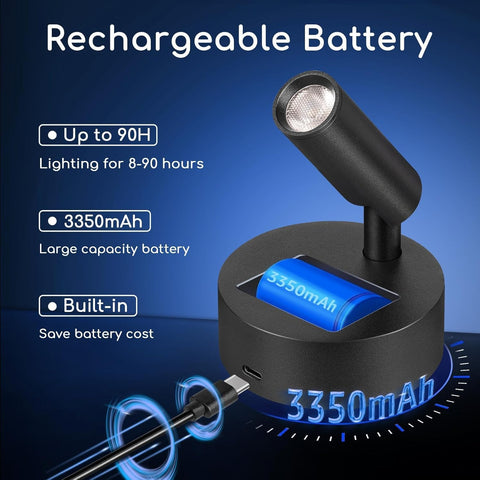 LED Wireless Spotlights Indoor with Remote Rechargeable Uplights with Timer Dimmable CRI 90+ Picture Light Battery Operated Spot Lights Indoor Accent Uplighting for Plant Reading, 2 Pack