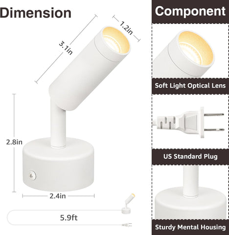 Dimmable LED Spot Lights Indoor, Remote Controlled with Timer, 3W Plug-in Up Lights, 3000K/4000K/5000K Uplighting Indoor Spotlight for Accent Lighting Plants or Artwork, 2 Pack