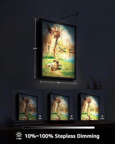 LED Picture Light Plug in 120V Art Light with Remote & Timer, Dimmable Picture Frame Light for Paintings, 3000K CRI 90 Picture Lights for Wall Display Portrait Gallery, Brass Body Painted Black