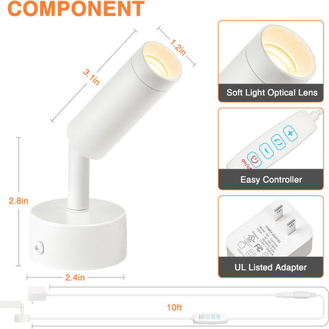 LED Spot Lights Indoor Uplighting Spotlight with Memory Function 3000K/4000K/5000K Up Lights Indoor 120V Dimmable Uplights for Plant & Accent Lighting 2 Pack