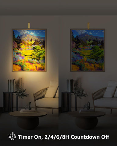 Brass Picture Light Plug in LED Picture Lights for Wall 3000K Warm White Picture Frame Light with Remote Control & Timer Dimmable Picture Lights Art Lighting for Paintings Wall Display Gallery