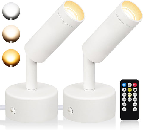 Dimmable LED Spot Lights Indoor, Remote Controlled with Timer, 3W Plug-in Up Lights, 3000K/4000K/5000K Uplighting Indoor Spotlight for Accent Lighting Plants or Artwork, 2 Pack