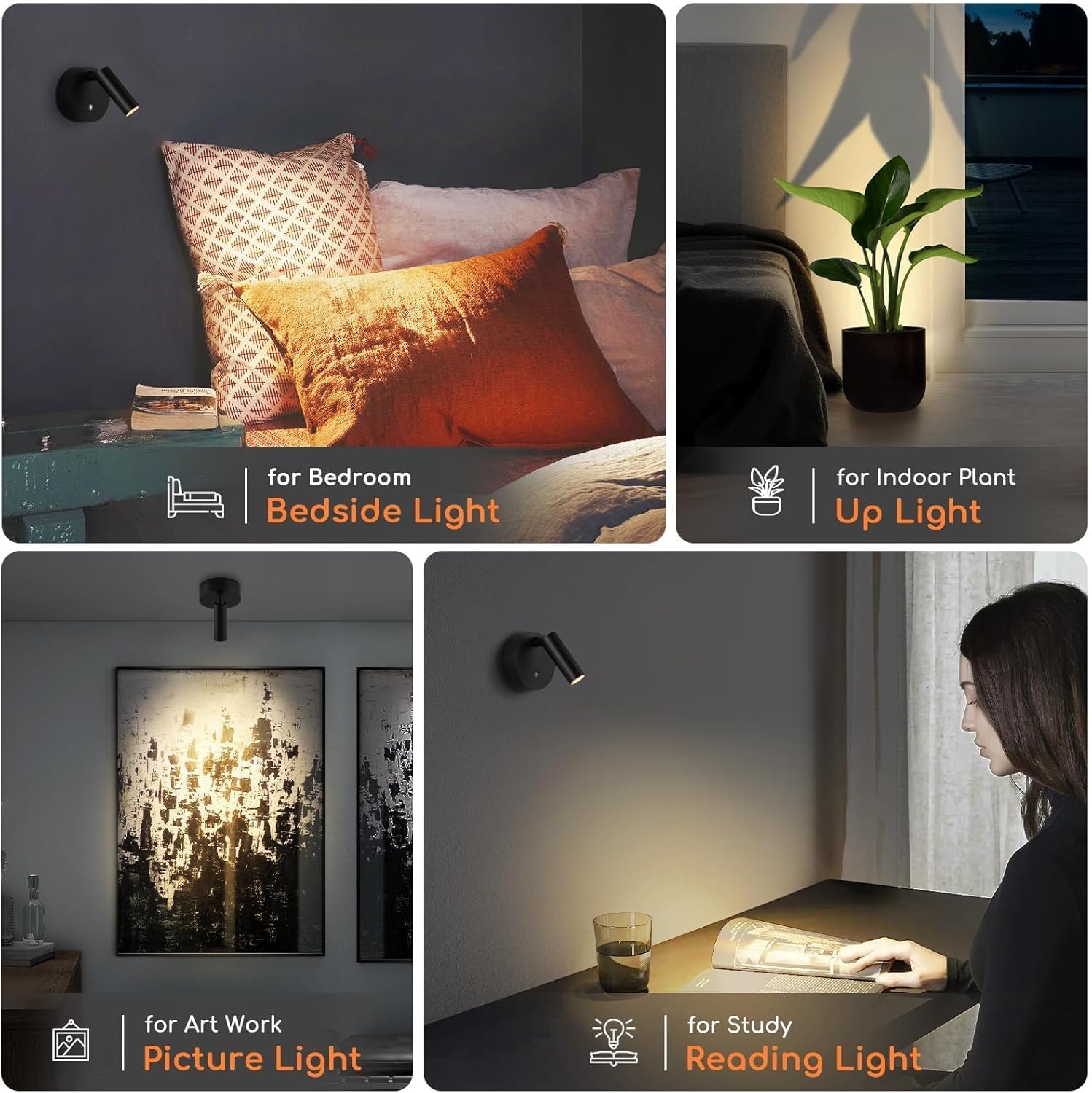 LED Wireless Spotlights Indoor with Remote Rechargeable Uplights with Timer Dimmable CRI 90+ Picture Light Battery Operated Spot Lights Indoor Accent Uplighting for Plant Reading, 2 Pack