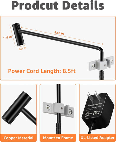 LED Picture Light Plug in 120V Art Light with Remote & Timer, Dimmable Picture Frame Light for Paintings, 3000K CRI 90 Picture Lights for Wall Display Portrait Gallery, Brass Body Painted Black