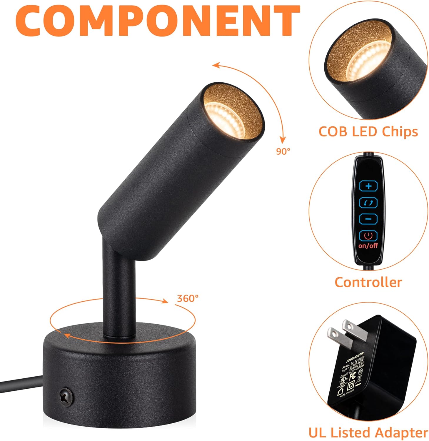 3000K/4000K/5000K Adjustable LED Floor Lights for Plants, Pictures, Artwork - 10ft Cord, Dimmable, 2 Pack