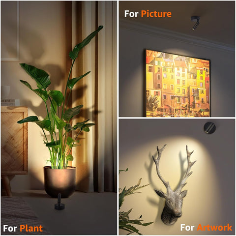Wireless LED Spotlight Indoor 3350mAh Rechargeable Battery Operated Spotlights Indoor with Remote 3000K/4000K/5000K Uplighting Indoor Dimmable Spot Lights Indoor for Plant Picture Wall, 1 Pack