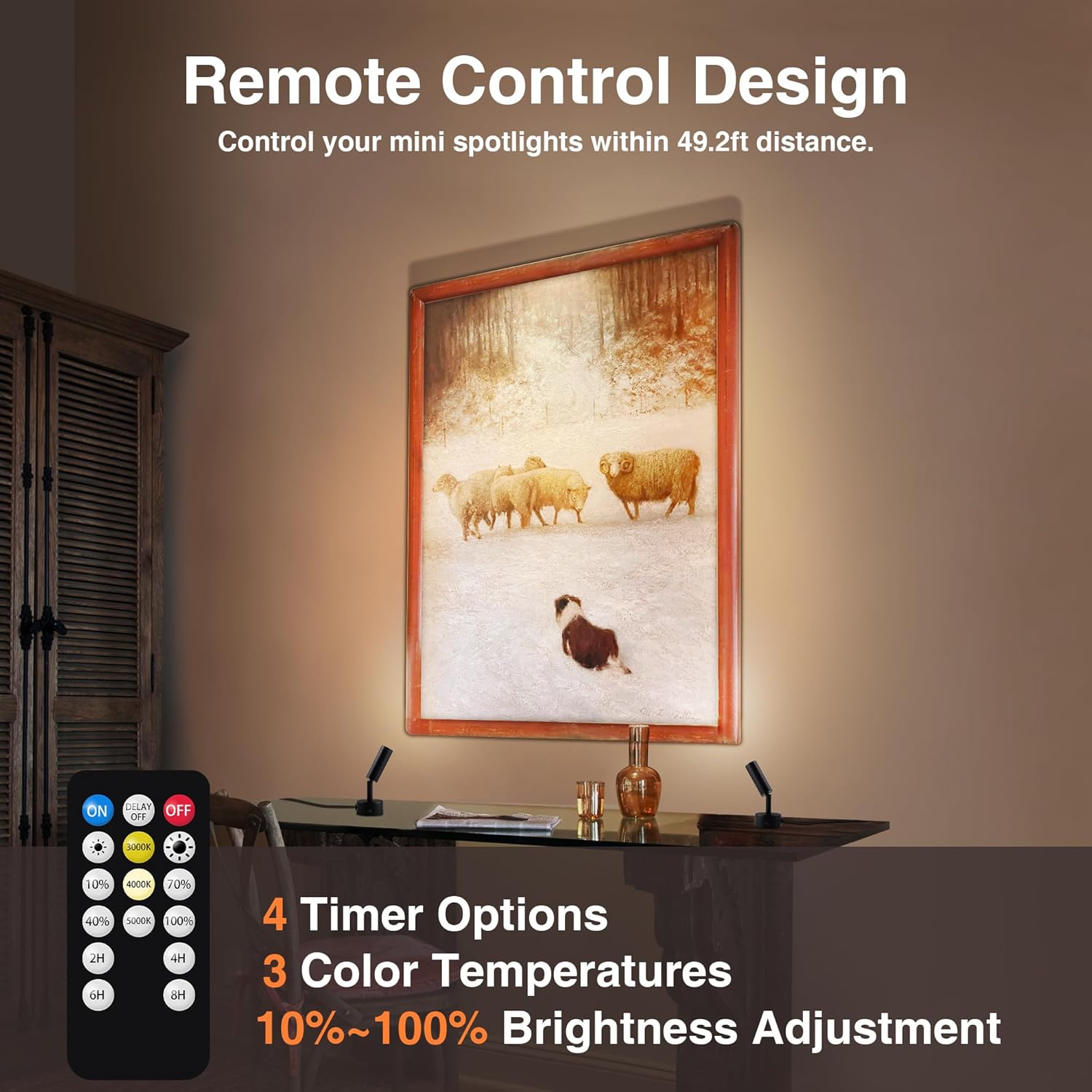 LED Spot Lights Indoor 3W Up Lights Indoor with Timer and Remote 3000K/4000K/5000K Uplighting Indoor Spotlight 120V Dimmable Uplights Indoor Floor Light for Plant and Artwork, 2 Pack, SHWT0302B