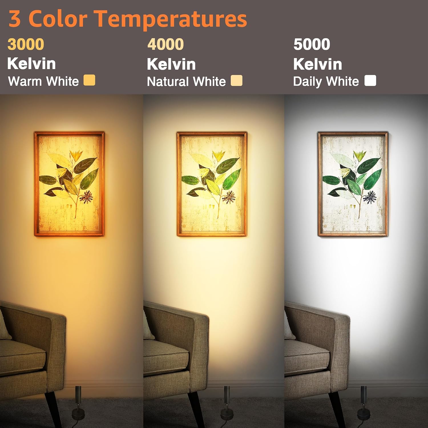 LED Spot Lights Indoor 3W Up Lights Indoor with Timer and Remote 3000K/4000K/5000K Uplighting Indoor Spotlight 120V Dimmable Uplights Indoor Floor Light for Plant and Artwork, 2 Pack, SHWT0302B