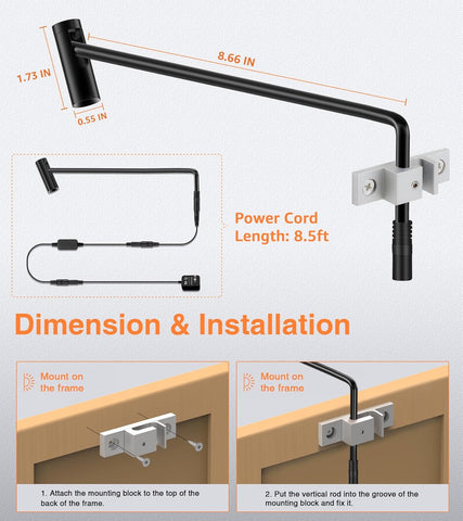 Plug in Picture Light LED Art Light 3000K Picture Lights with Remote Dimmiable Picture Frame Light Art Lights for Pictures on Wall CRI 90 Picture Light for Wall Artwork Display Portrait, 2 Pack