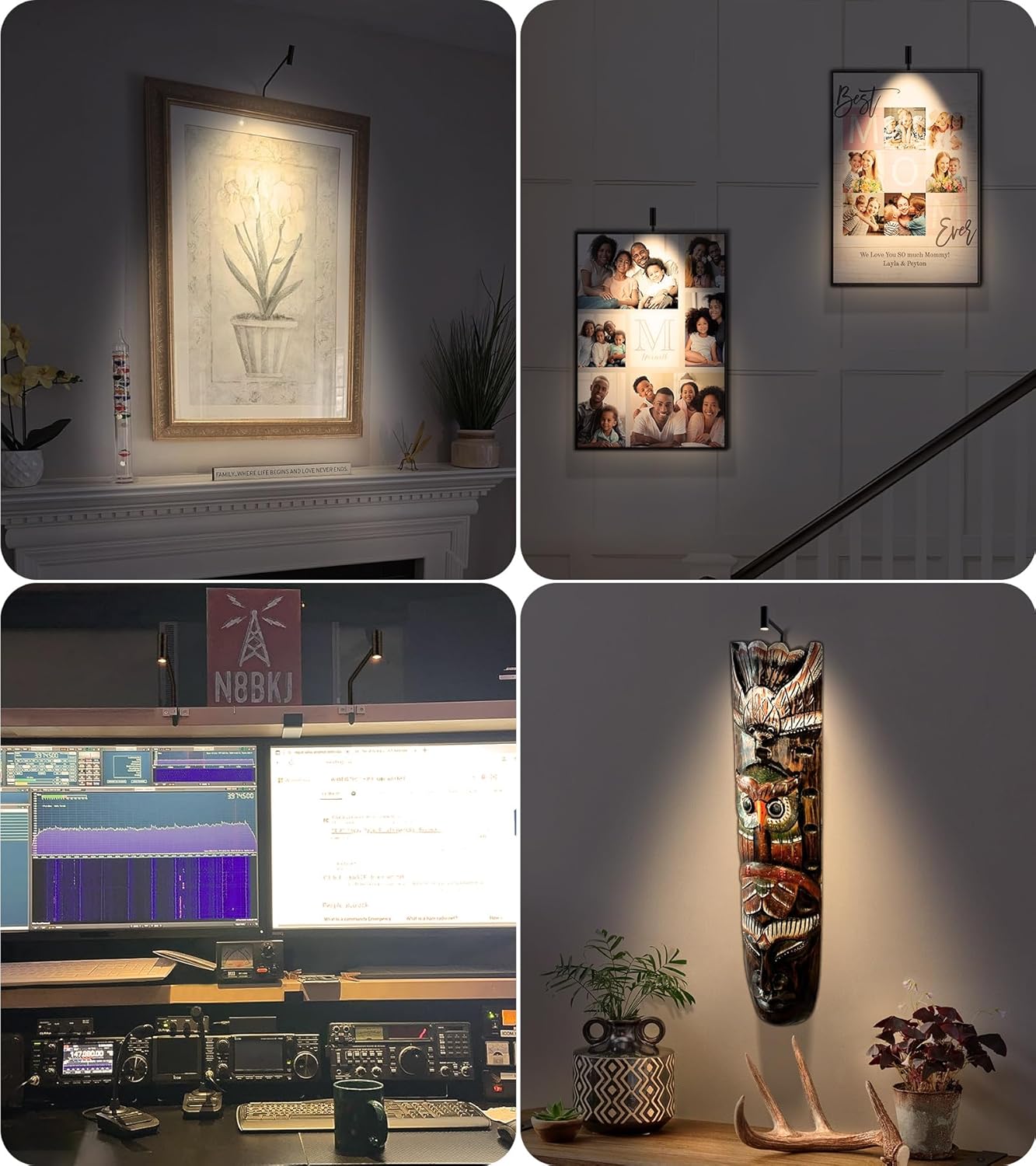 Plug in Picture Light LED Art Light 3000K Picture Lights with Remote Dimmiable Picture Frame Light Art Lights for Pictures on Wall CRI 90 Picture Light for Wall Artwork Display Portrait, 2 Pack