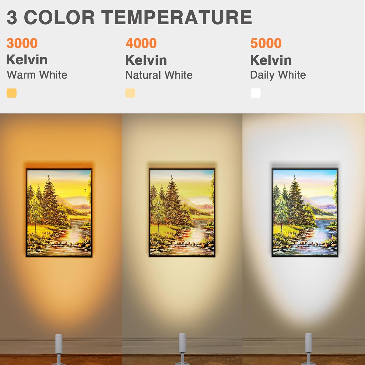 LED Spot Lights Indoor Uplighting Spotlight with Memory Function 3000K/4000K/5000K Up Lights Indoor 120V Dimmable Uplights for Plant & Accent Lighting 2 Pack