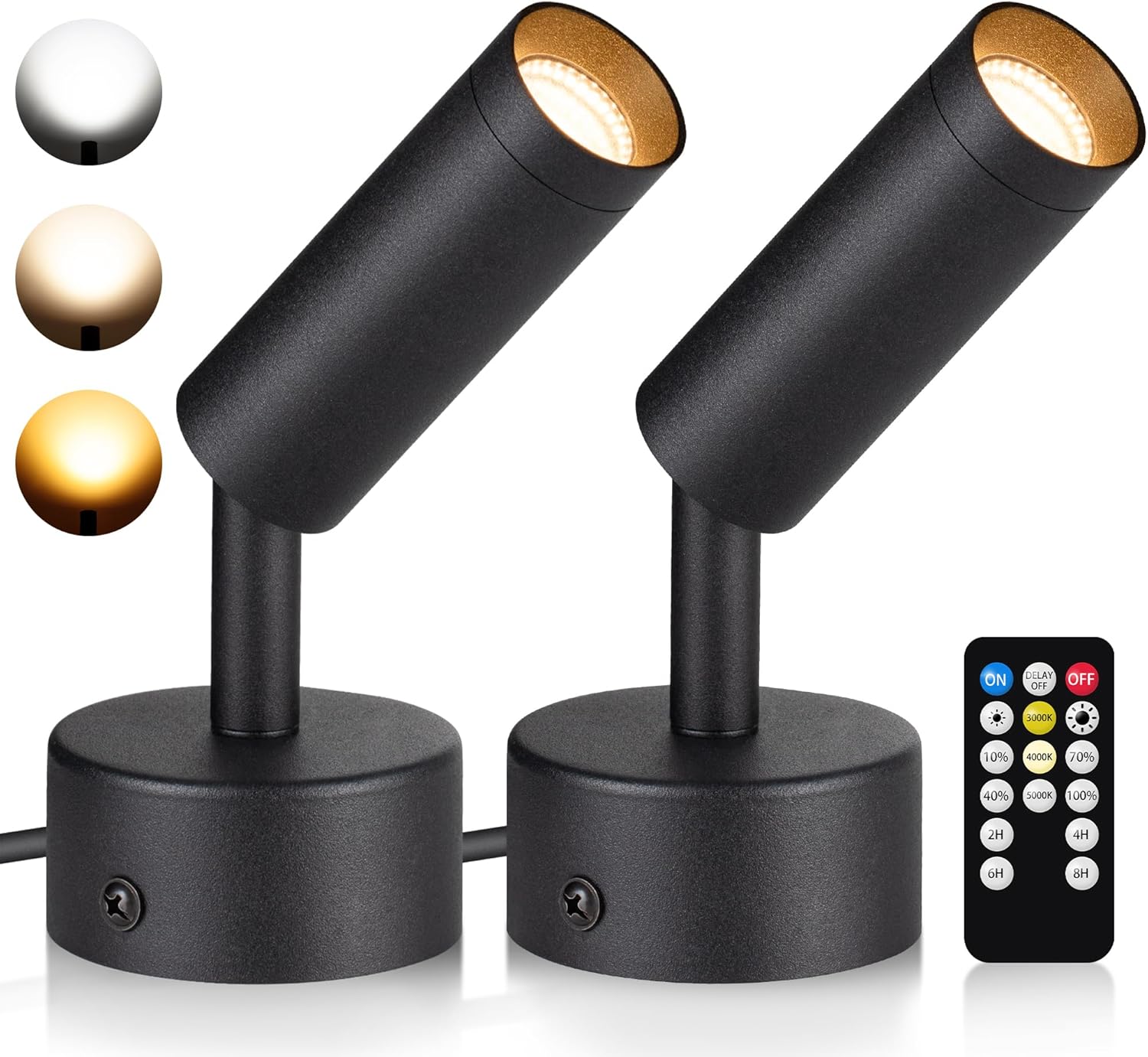 LED Spot Lights Indoor 3W Up Lights Indoor with Timer and Remote 3000K/4000K/5000K Uplighting Indoor Spotlight 120V Dimmable Uplights Indoor Floor Light for Plant and Artwork, 2 Pack, SHWT0302B