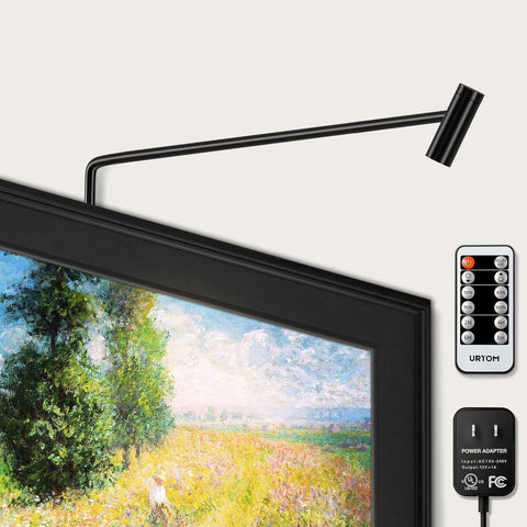 LED Picture Light Plug in 120V Art Light with Remote & Timer, Dimmable Picture Frame Light for Paintings, 3000K CRI 90 Picture Lights for Wall Display Portrait Gallery, Brass Body Painted Black