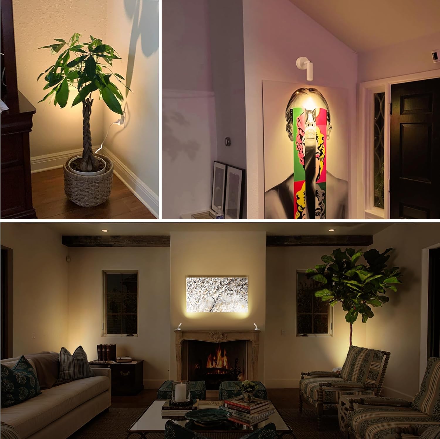 LED Spot Lights Indoor Uplighting Spotlight with Memory Function 3000K/4000K/5000K Up Lights Indoor 120V Dimmable Uplights for Plant & Accent Lighting 2 Pack