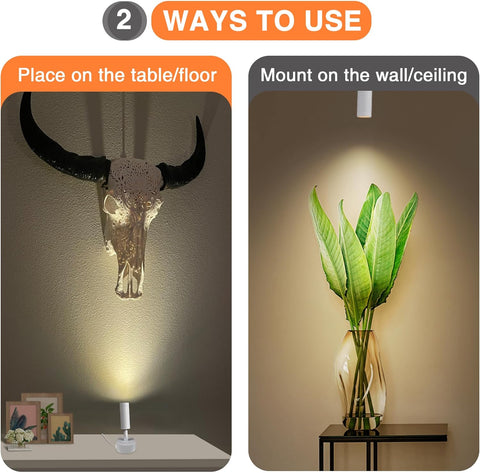 LED Spot Lights Indoor Uplighting Spotlight with Memory Function 3000K/4000K/5000K Up Lights Indoor 120V Dimmable Uplights for Plant & Accent Lighting 2 Pack